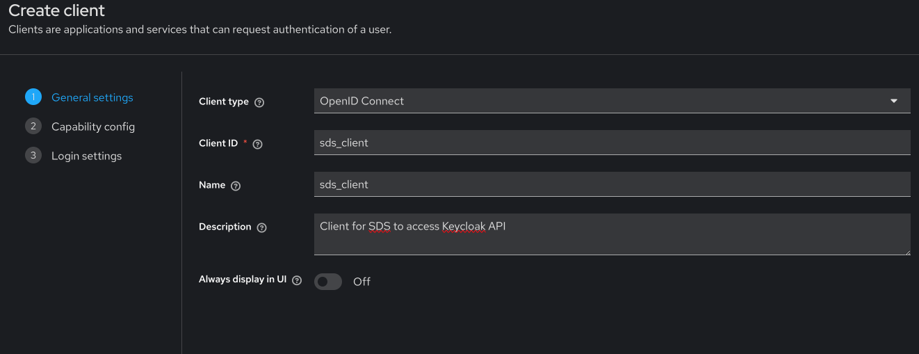 Create Client Step 1